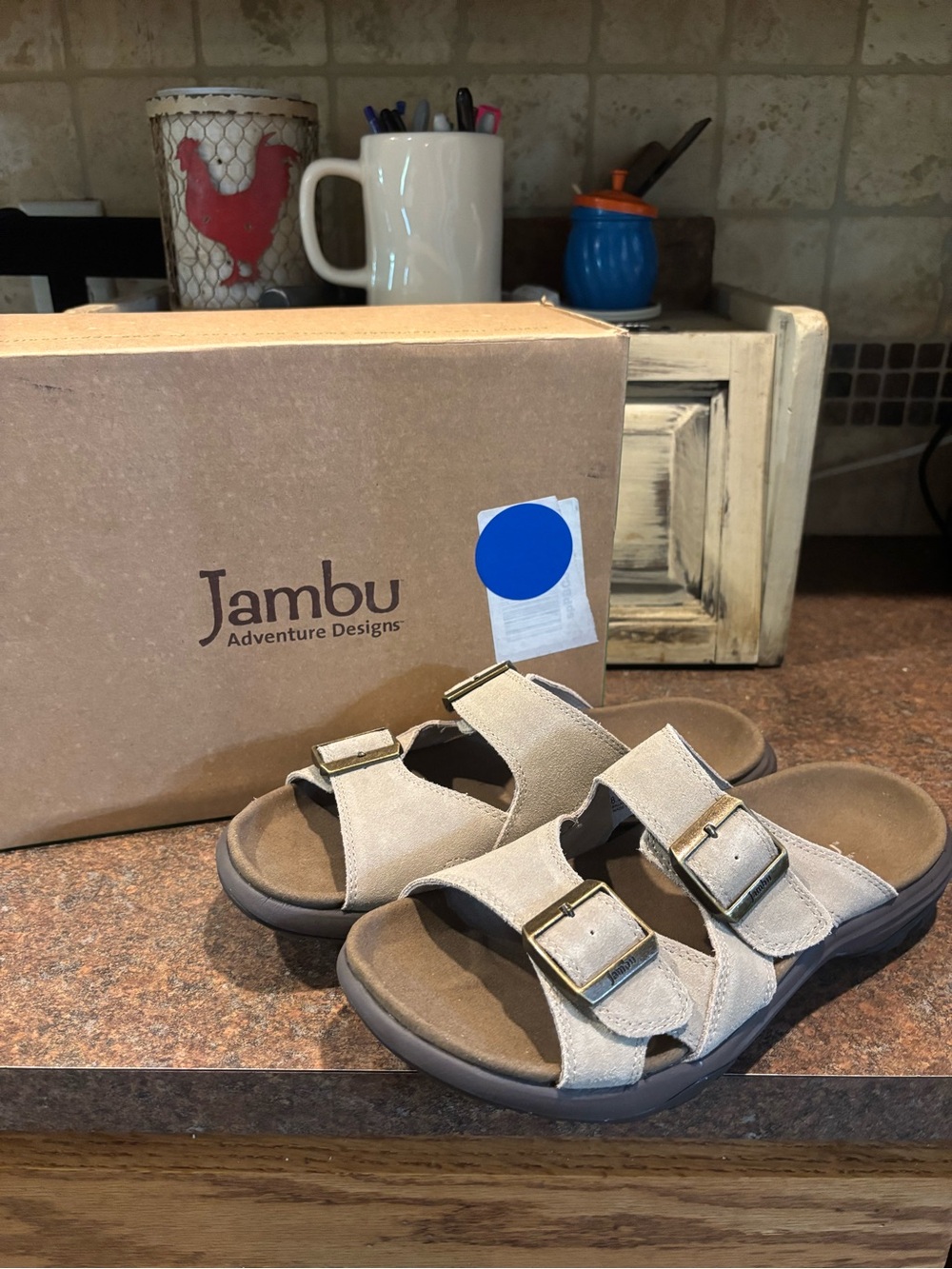 Jambu Men’s Beige Dual-Buckle Slide Sandals